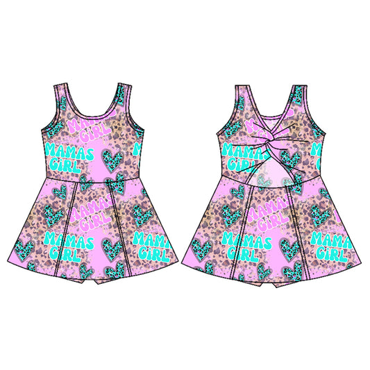 Preorder (moq 5)Baby Girls Hot Pink Sleeveless MAMA'S GIRL Leopard Hearts Yoga Active Skort Dress