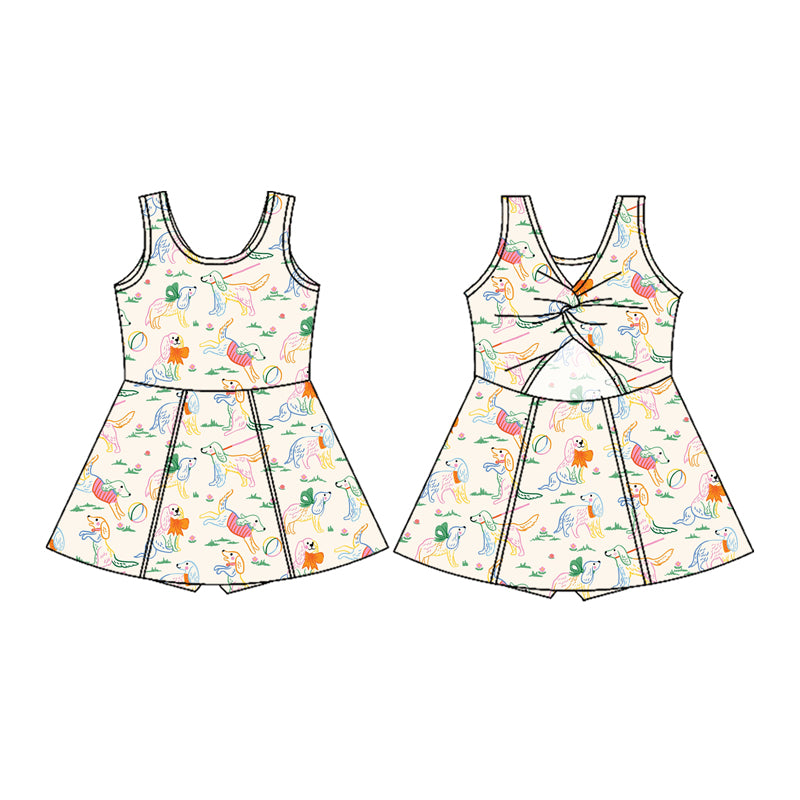 Preorder (moq 5)Baby Girls Sleeveless Dogs Balls Skorts Knee Length Dresses