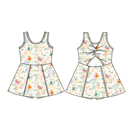Preorder (moq 5)Baby Girls Sleeveless Dogs Balls Skorts Knee Length Dresses