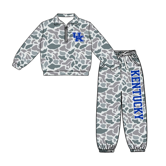 Preorder(moq 5)Baby Boys Kentucky Zip Pullover Pockets Pants Team Clothes Sets