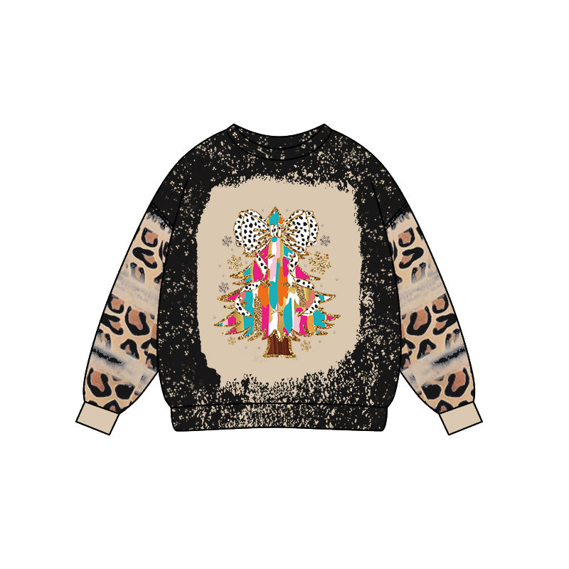 Preorder (moq 5)Baby Girls Leopard Long Sleeves Bows Trees Tee Shirts Top