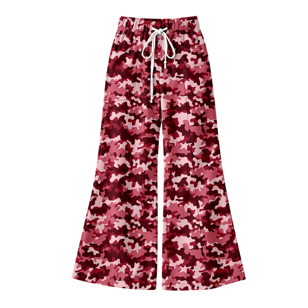 Preorder (moq 5) Baby Girl Clothes Red Pink Camo Allover Print Drawstring Flare Pants