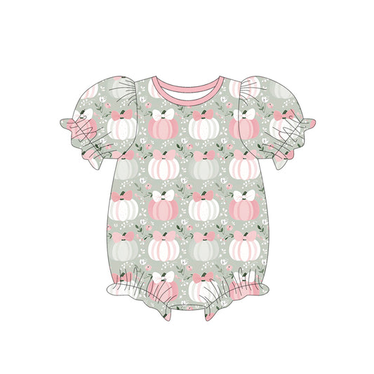 Preorder (moq 5)Baby Girls Short Sleeves Pink Flowers Pumpkins Ruffle Rompers