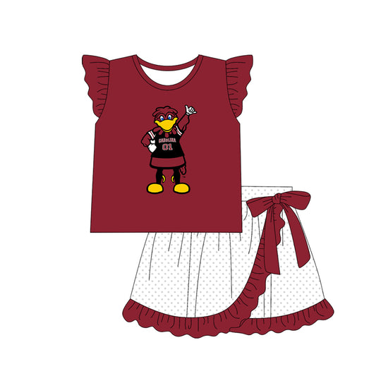 Preorder (moq 5)Baby Girls Gamecocks Team Tee Top Ruffle Skirts Clothes Sets