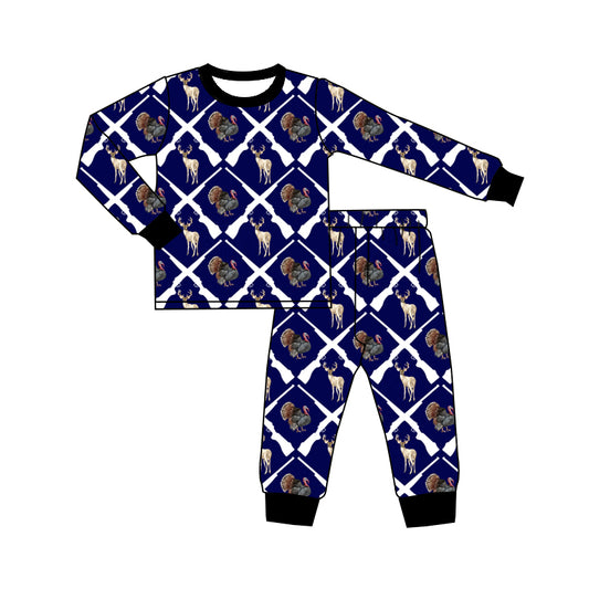 Preorder (moq 5)Baby Boys Deer Turkey Checked Top Pant Hunting Pajamas Sets