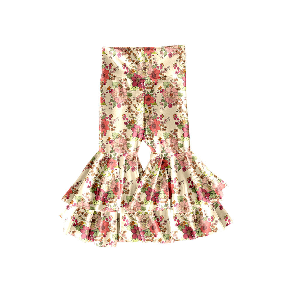 Preorder(moq 5) Baby Girls Flowers Ruffle Bell Bottom Pants