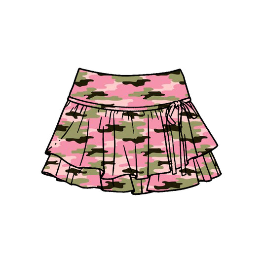 Preorder (moq 5)Baby Girls Southern Pink Green Camo Double Ruffle Skirt Shorts Bottom