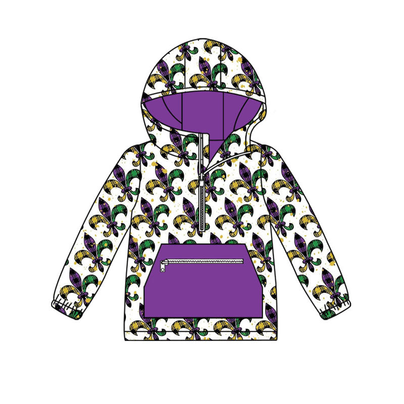 Preorder (moq 5)Baby Boys Anchors Checked Pocket Zipper Mardigras Hoodies Top