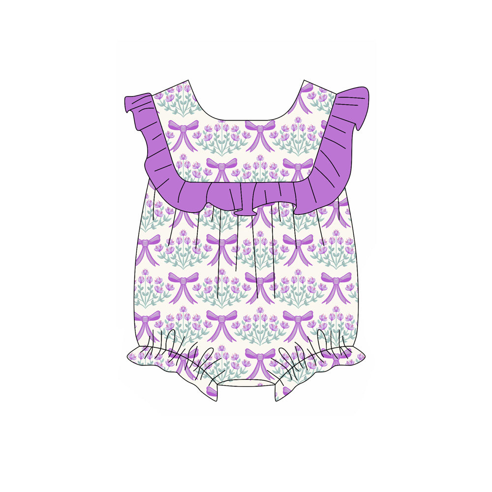 Preorder(moq 5)Baby Infant Girls Purple Bows Flowers Summer Rompers