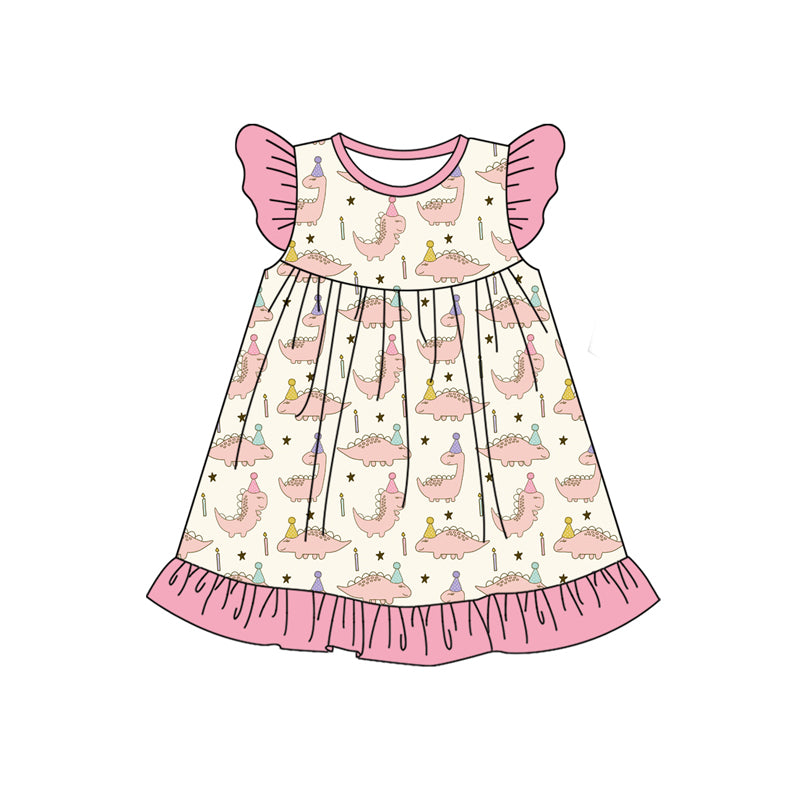 Preorder (moq 5)Baby Girls Dinosaurs Birthday Pearl Knee Length Dresses