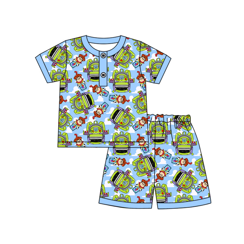 Preorder (moq 5)Baby Boys Blue Cartoon Top Shorts Pajamas Clothes Sets