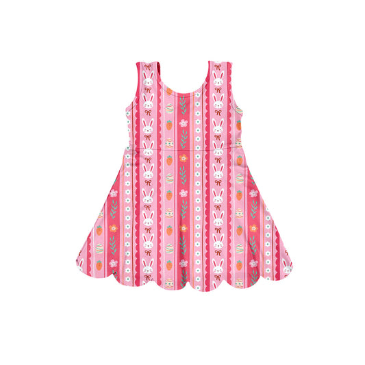 Preorder (moq 5)Baby Girls Sleeveless Pink Bow Rabbits Stripe Easter Knee Length Dresses