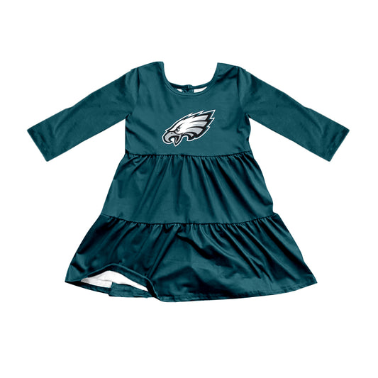 Preorder (moq 5)Baby Girls Green Long Sleeves Eagles Shorts Team Knee Length Dresses