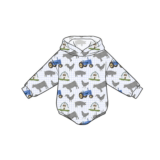 Preorder (moq 5)Baby Boys Long Sleeve Pigs Cows Farm Hoodie Rompers