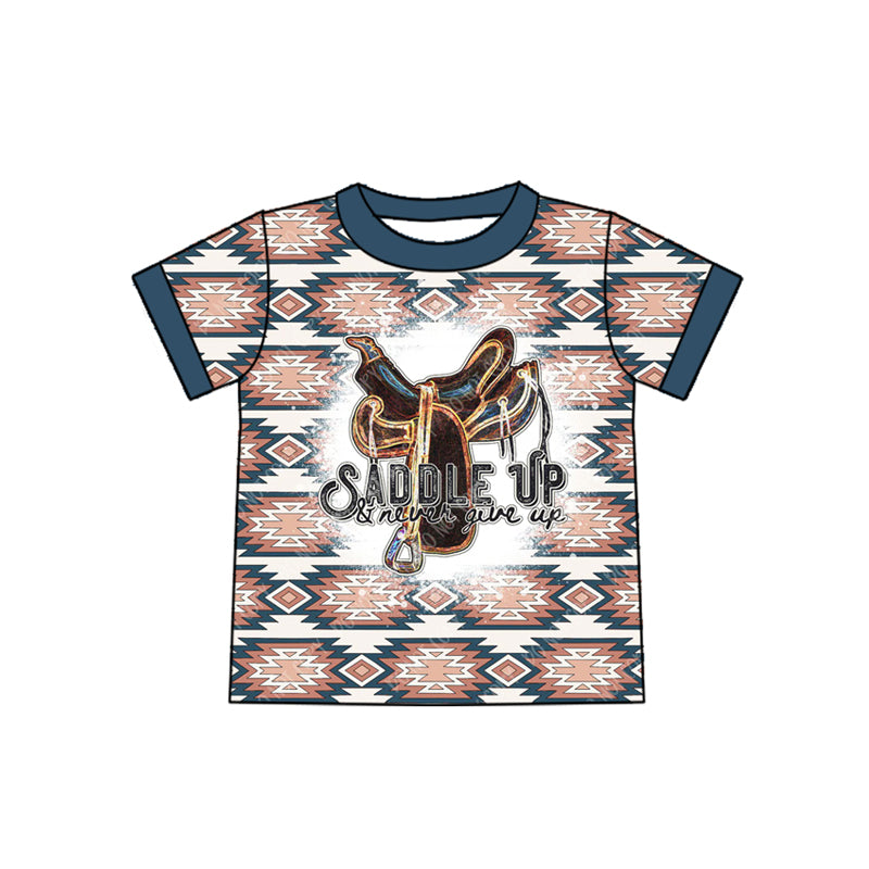Preorder (moq 5)Baby Kids Western Saddle Up Aztec Tee Shirts Tops