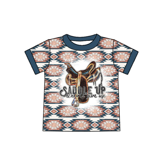 Preorder (moq 5)Baby Kids Western Saddle Up Aztec Tee Shirts Tops