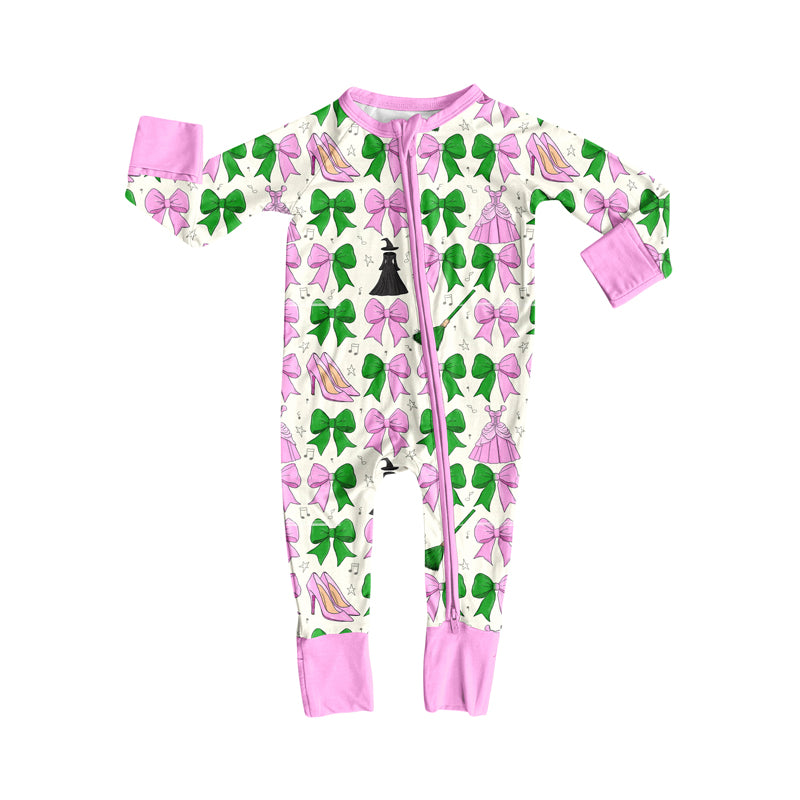 Preorder(moq 5)Baby Infant Boys Long Sleeves Pink Green Bows Magic Zipper Rompers