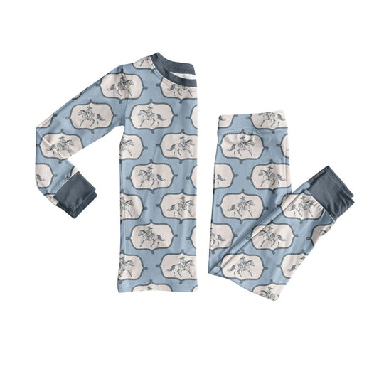 Preorder (moq 5)Baby Girls Horse Rodeos Checked Top Pant Western Pajamas Sets