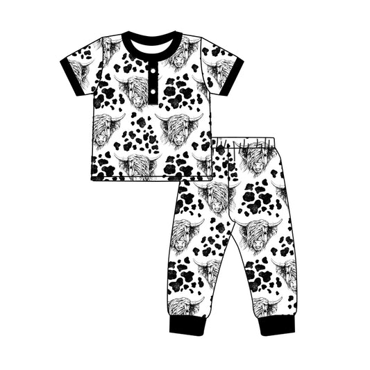 Baby Boys Western Black Highland Cow Shirt Pants Pajamas Clothes Sets preorder(moq 5)