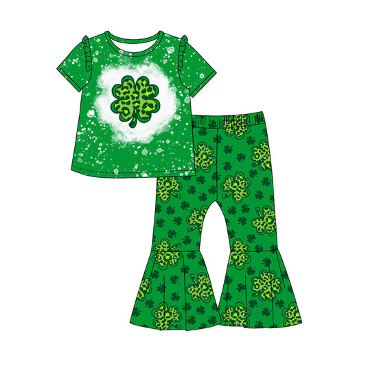 Baby Girls St Patrick Quatrefoil Green Shirt Top Bell Pants Sets preorder(MOQ 5)