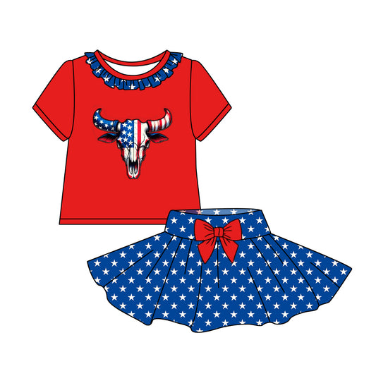 Baby Girls 4th Of July Cow Shirt Skirts Clothes Sets preorder (moq 5)
