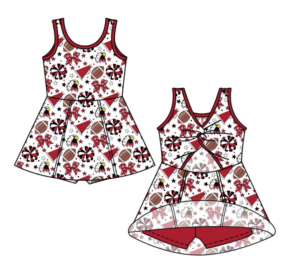 Preorder (moq 5)Baby Girls Sleeveless Bows Stars Footballs Team Shorts Knee Length Dress