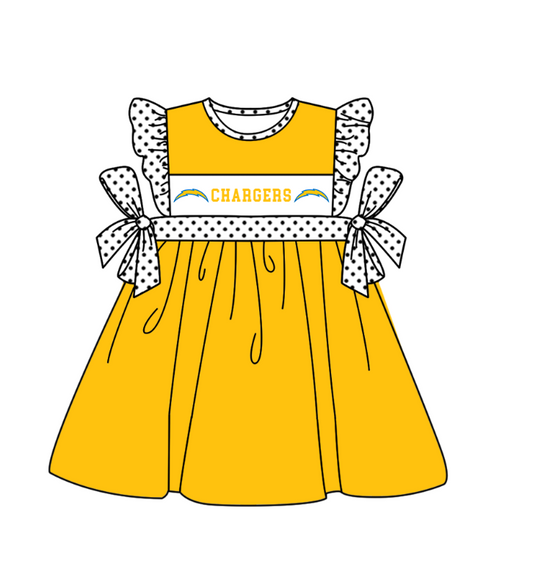 Preorder (moq 5)Baby Girls Polka Dots Flutter Sleeve Chargers Team Knee Length Dresses