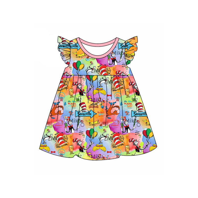 Preorder (moq 5)Baby Girls Dr Reading Elephant Flutter Sleeve Knee Length Dresses