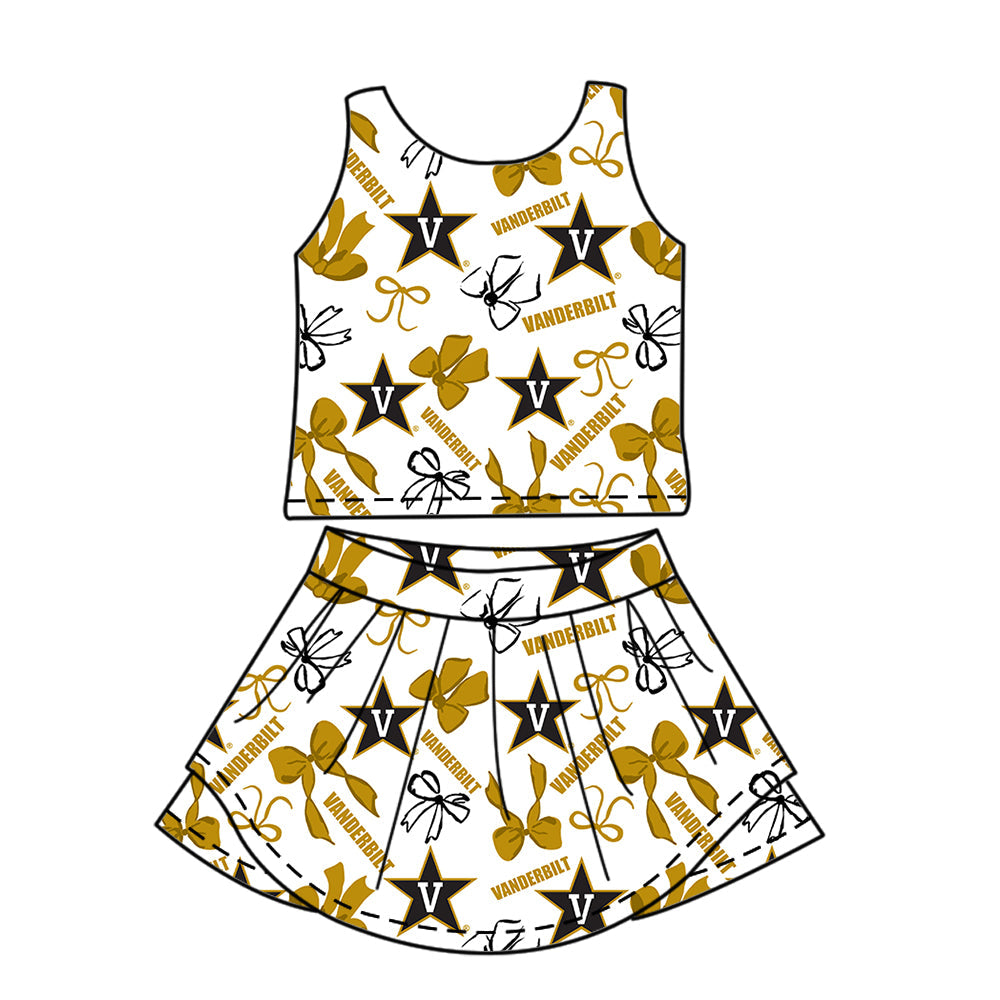 Preorder (moq 5)Baby Girls Sleeveless Bows Vanderbilt Top Skirt Shorts Team Clothes Sets