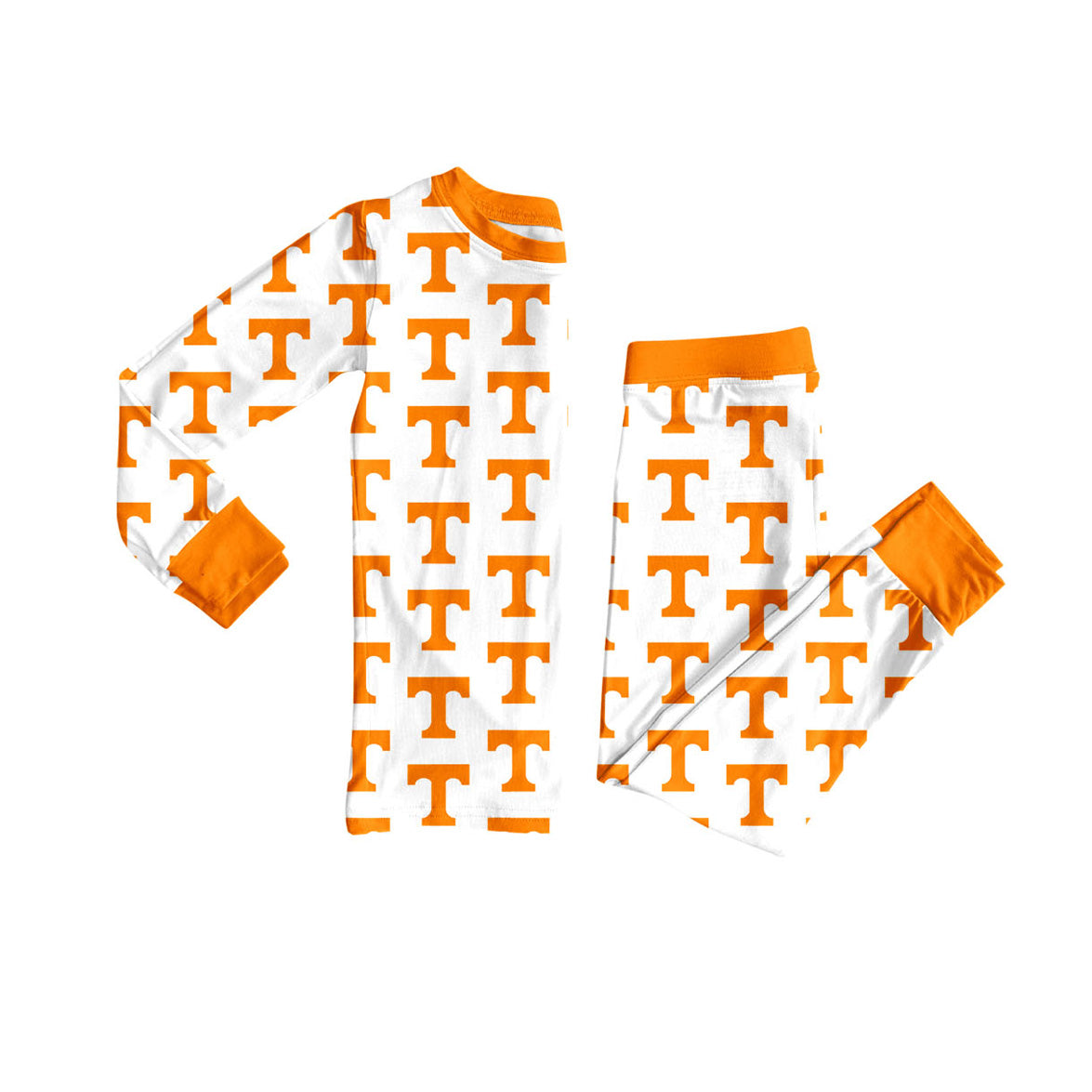 Preorder (moq 5)Baby Girls Long Sleeves Team Orange T Plaid Top Pants Pajamas Set