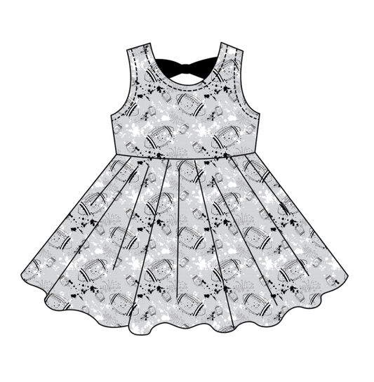 Preorder (moq 5)Baby Girls Tie-dye Footballs Print Team Shorts Knee Length Dress