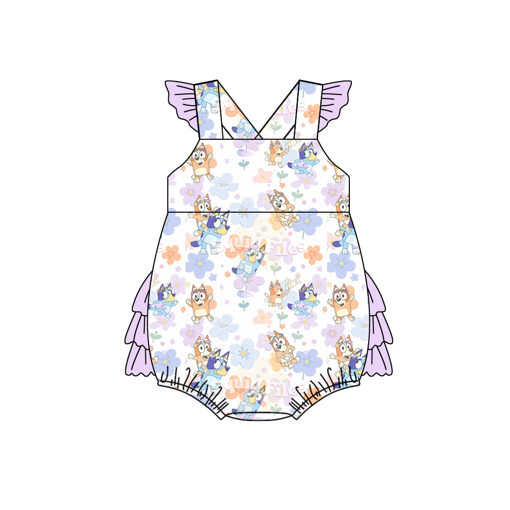 Baby Infant Girls Lavender Dogs Flowers Rompers preorder(moq 5)