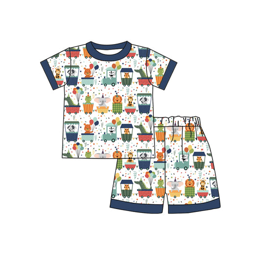 Preorder (moq 5)Baby Boys Navy Animals Shirt Top Shorts Pajamas Clothes Sets