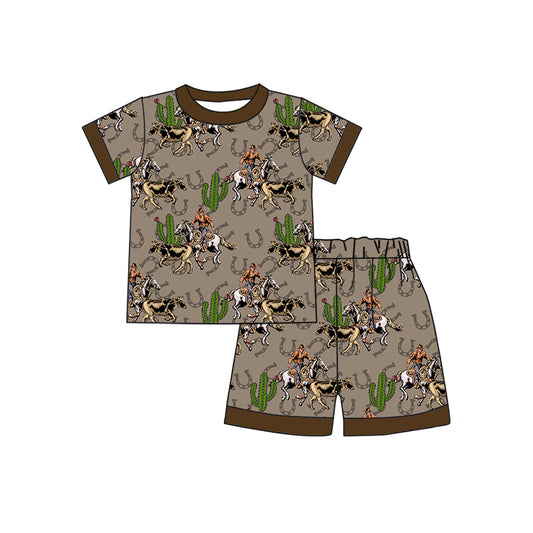 Baby Boys Cactus Rodeo Top Bottom Shorts Pajamas Clothes Sets preorder(moq 5)