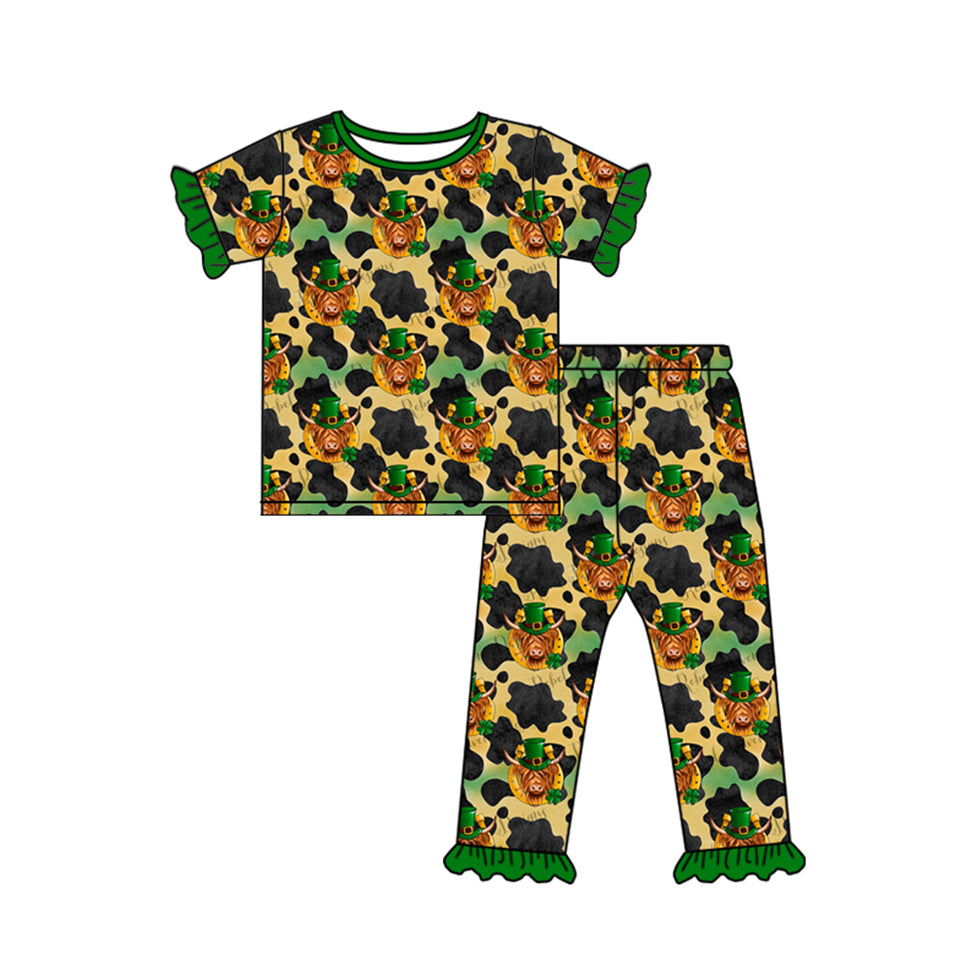 Baby Girls St Patrick Highland Cow Top Pants Pajamas Clothes Sets preorder(MOQ 5)