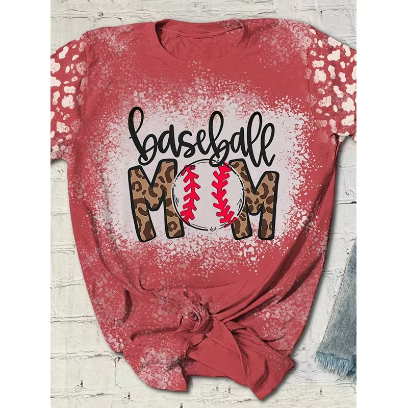 Preorder moq 5 Adult Women Western Baseball Mom Bleached Tee Shirts Tops
