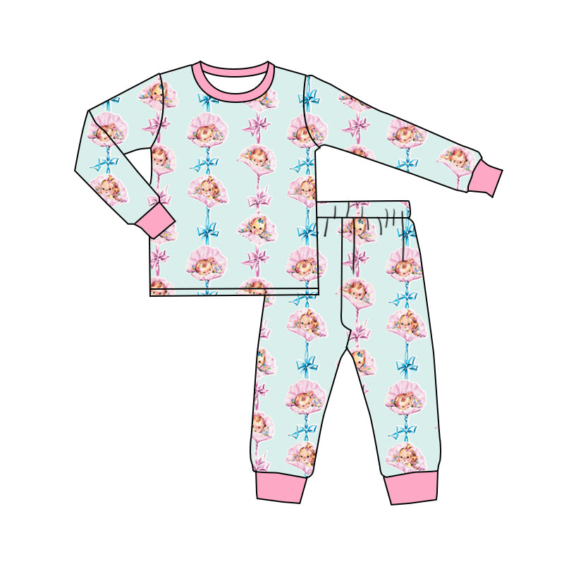 Baby Girls Blue Bows Cute Top Pants Pajamas Kids Clothing Sets preorder(MOQ 5)