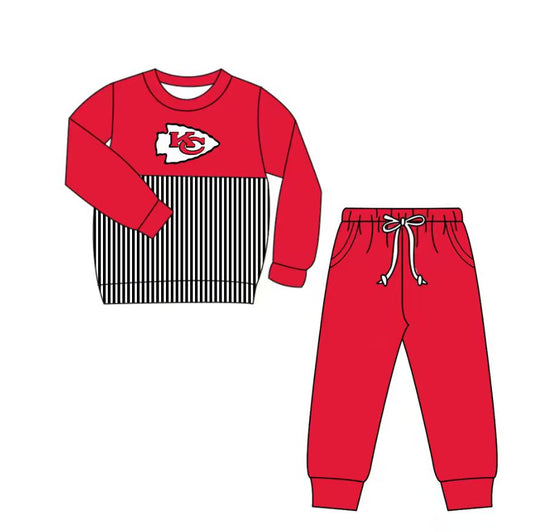 Preorder(moq 5)Baby Boys KC Stripe Top Pockets Jogger Pants Team Clothes Sets