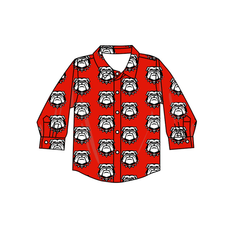Preorder (moq 5)Baby Boys Long Sleeves Red Bulldogs Plaid Team Zipper Shirts Top