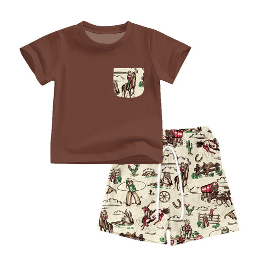 Baby Boys Pocket Shirt Rodeo Cactus Shorts Boutique Outfits Sets preorder(moq 5)