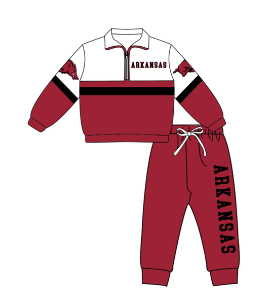 Preorder (moq 5)Baby Boys Arkansas Zipper Pullover Jogger Pants Team Clothes Set