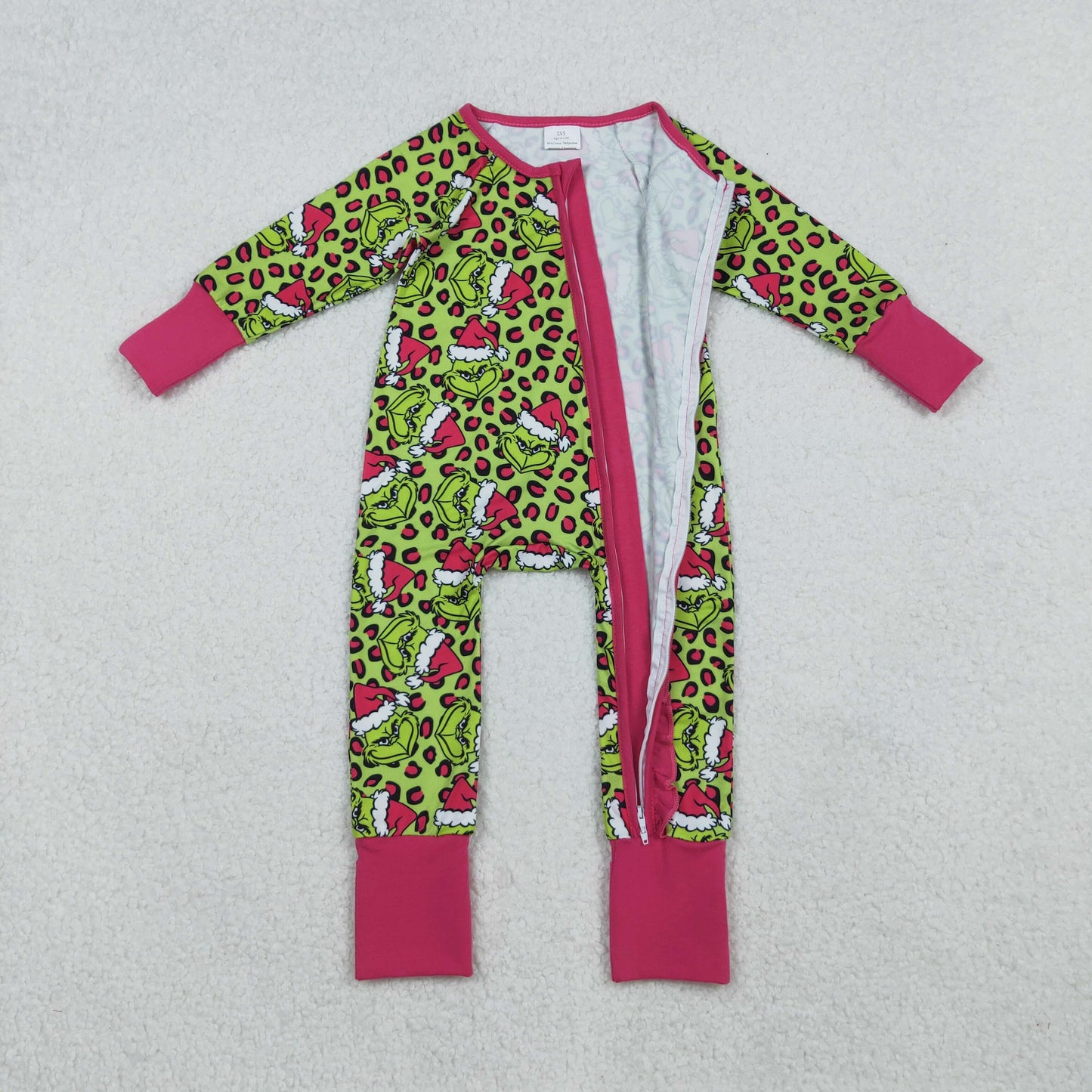 Baby Girls Leopard Hats Grin Christmas Ruffle Zipper Footie Rompers