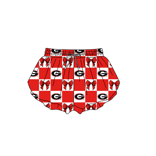 Preorder (moq 5)Baby Girls G Bows Checked Team Ruffle Shorts Bottom
