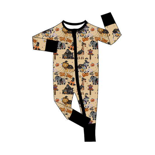 Preorder (moq 5)Baby Boys Zoo Ghost Pumpkins Halloween Two Way Zip Convertible Rompers