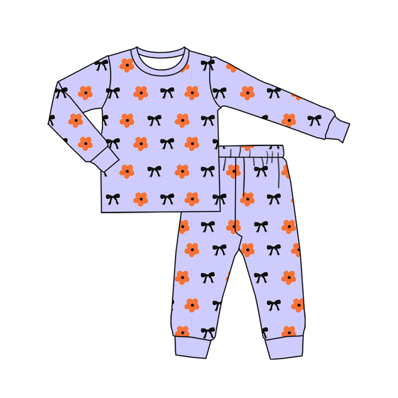 Preorder (moq 5)Baby Boys Lavender Flowers Bows Plaid Top Pants Pajamas Set