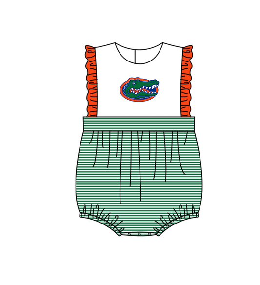 Preorder (moq 5)Baby Girls Sleeveless Florida Gators Team Ruffle Rompers