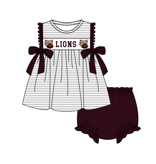 Preorder (moq 5)Baby Girls Lions Bows Stripe Tunic Bummies Team Clothes Sets