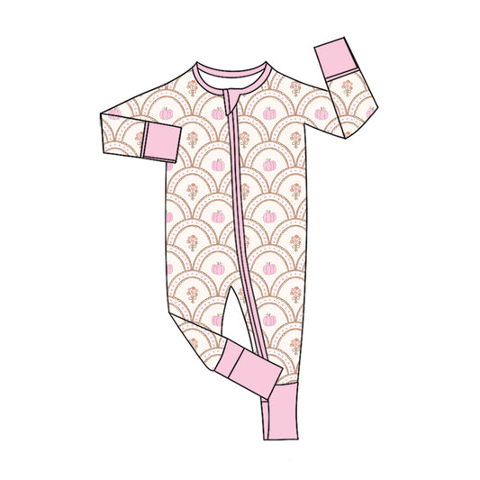 Preorder (moq 5)Baby Girls Flowers Pumpkins Fall Two Way Zip Convertible Rompers