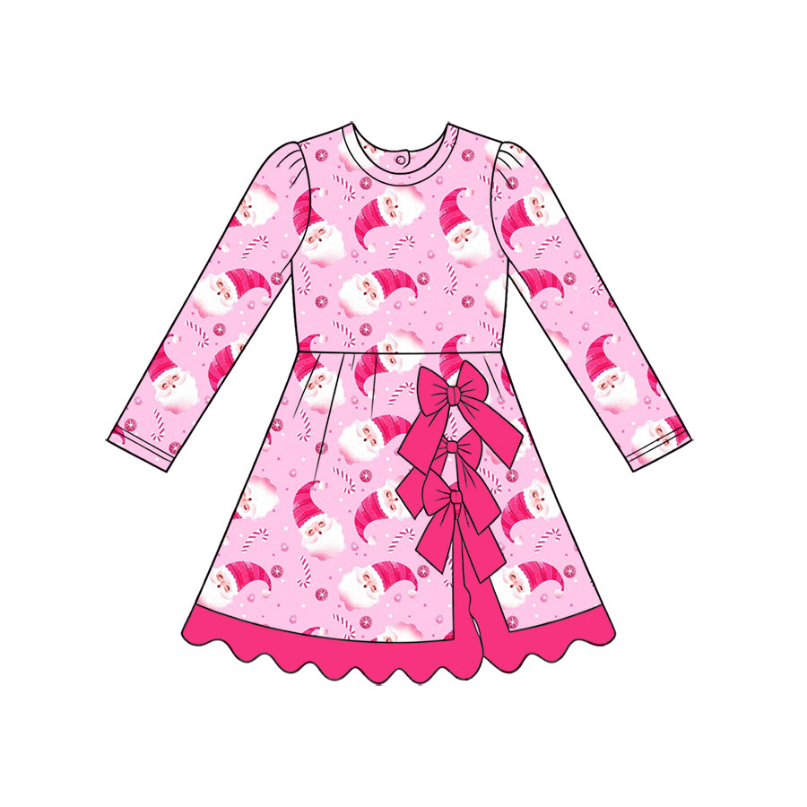 Preorder(moq 5) Toddler Girls Christmas Dress O-Neck Santa Gingerbread Print Long Sleeve Kids Party Dress