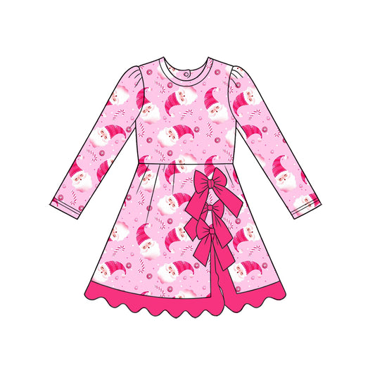 Preorder(moq 5) Toddler Girls Christmas Dress O-Neck Santa Gingerbread Print Long Sleeve Kids Party Dress